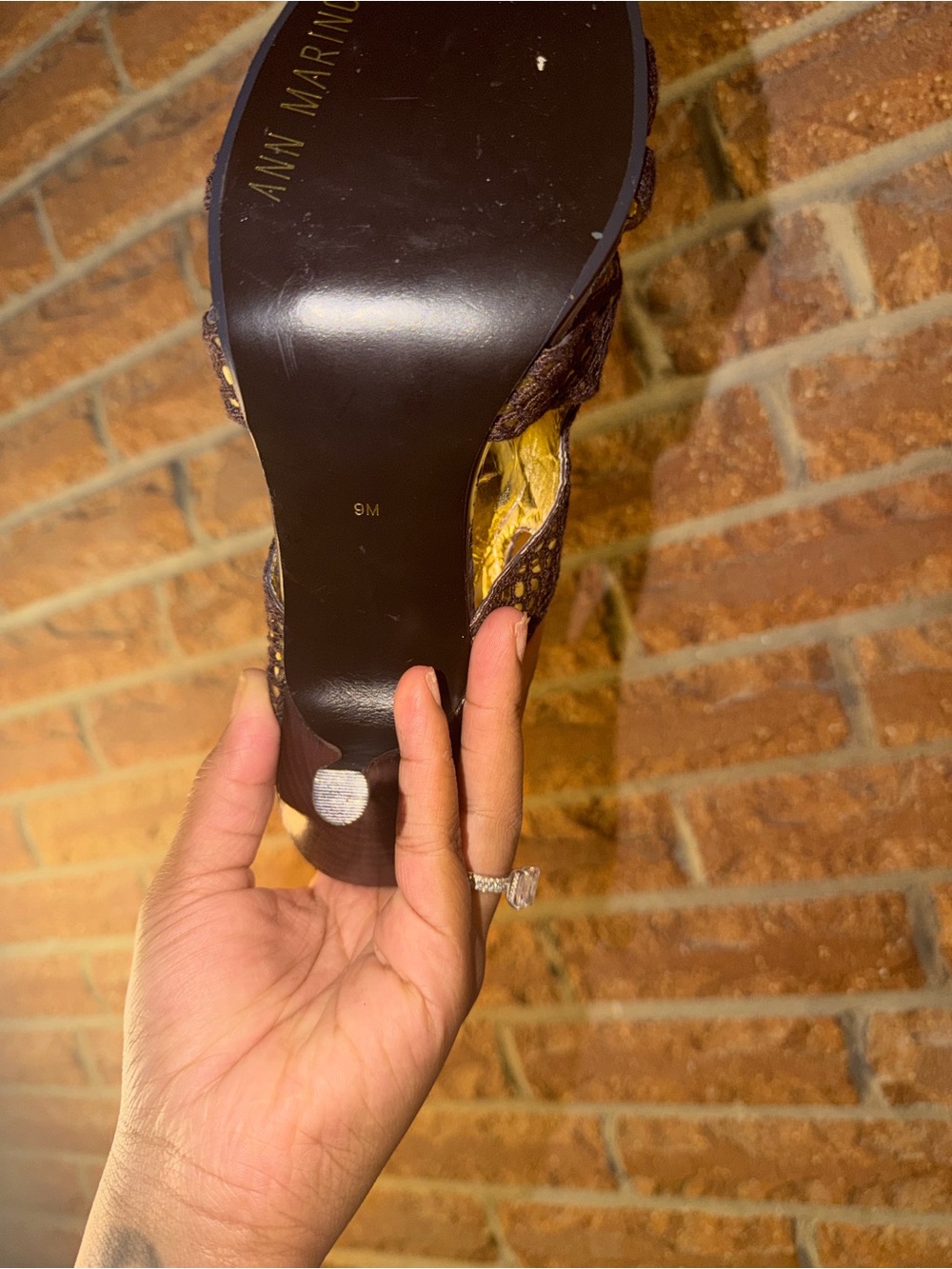Ann Marino Brown Crochet Slingback Heels with Gold Lining - Picture 5 of 5